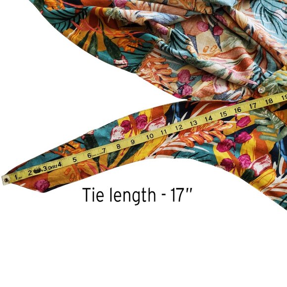 Panama Jack Tropical Print Linen Blend Long Sleeve Tie Front Button Down Shirt M - Picture 12 of 14